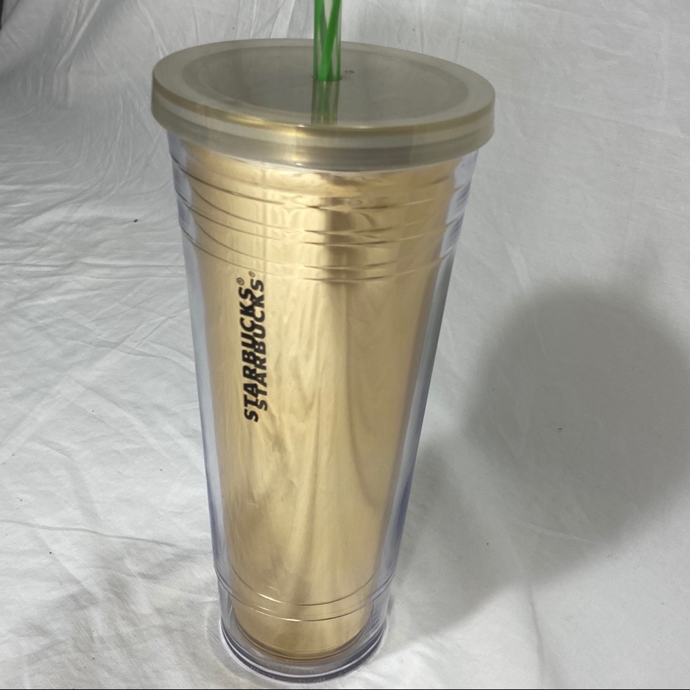 Starbucks Gold/Green Dot Acrylic Insulated Tumbler Travel Cup